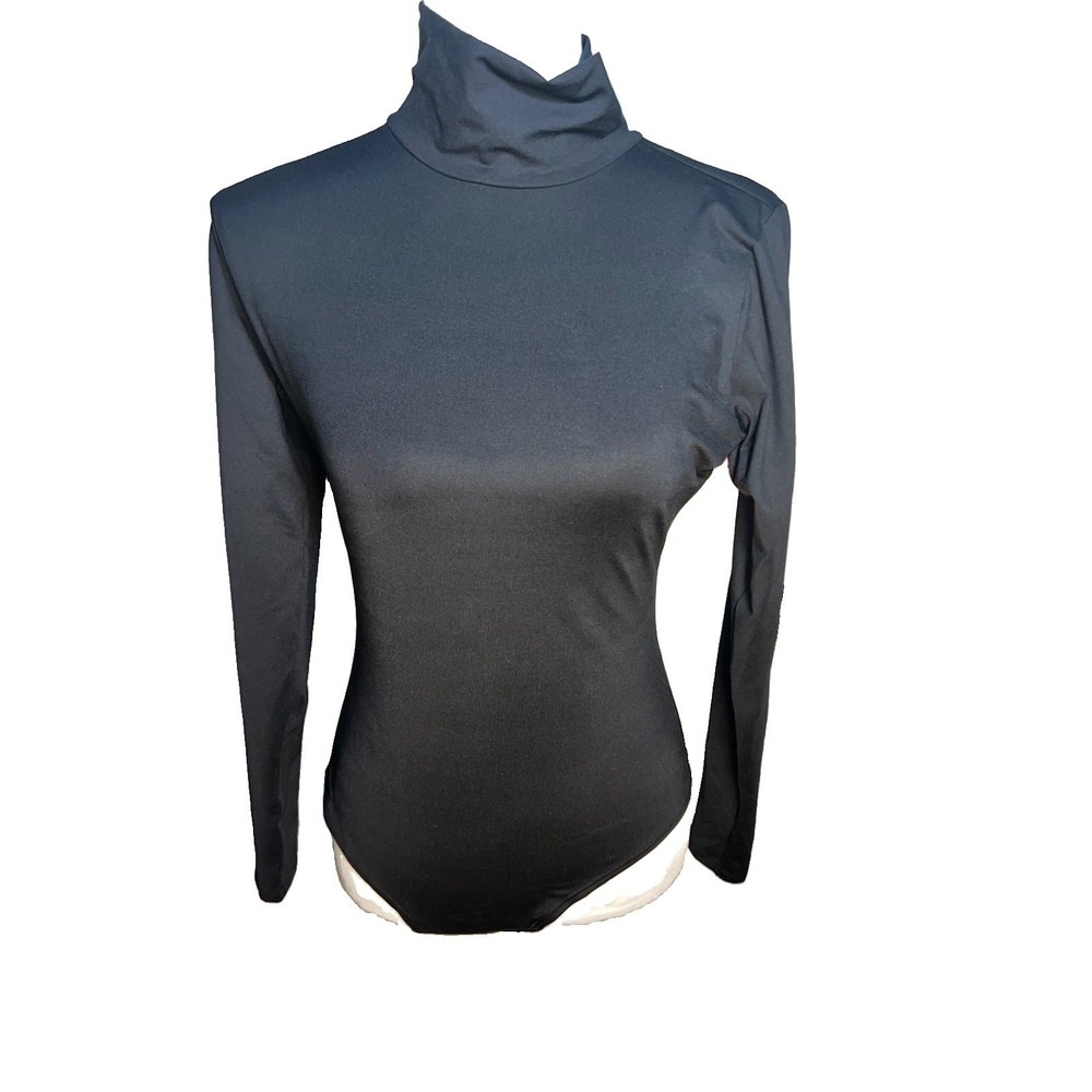 SPANX Longsleeve Turtleneck Thong Body Suit Black Essential Slimming Size L NEW